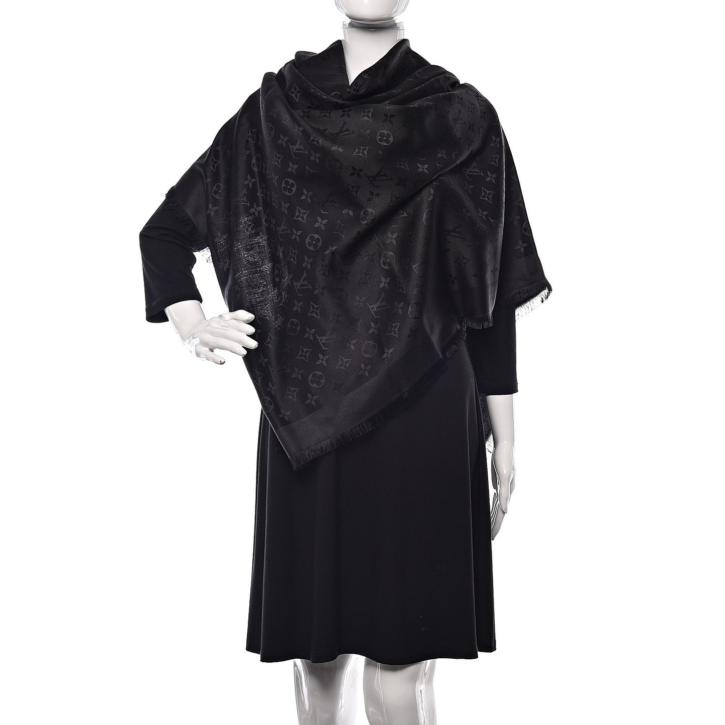 Wool Silk Monogram Shawl Black
