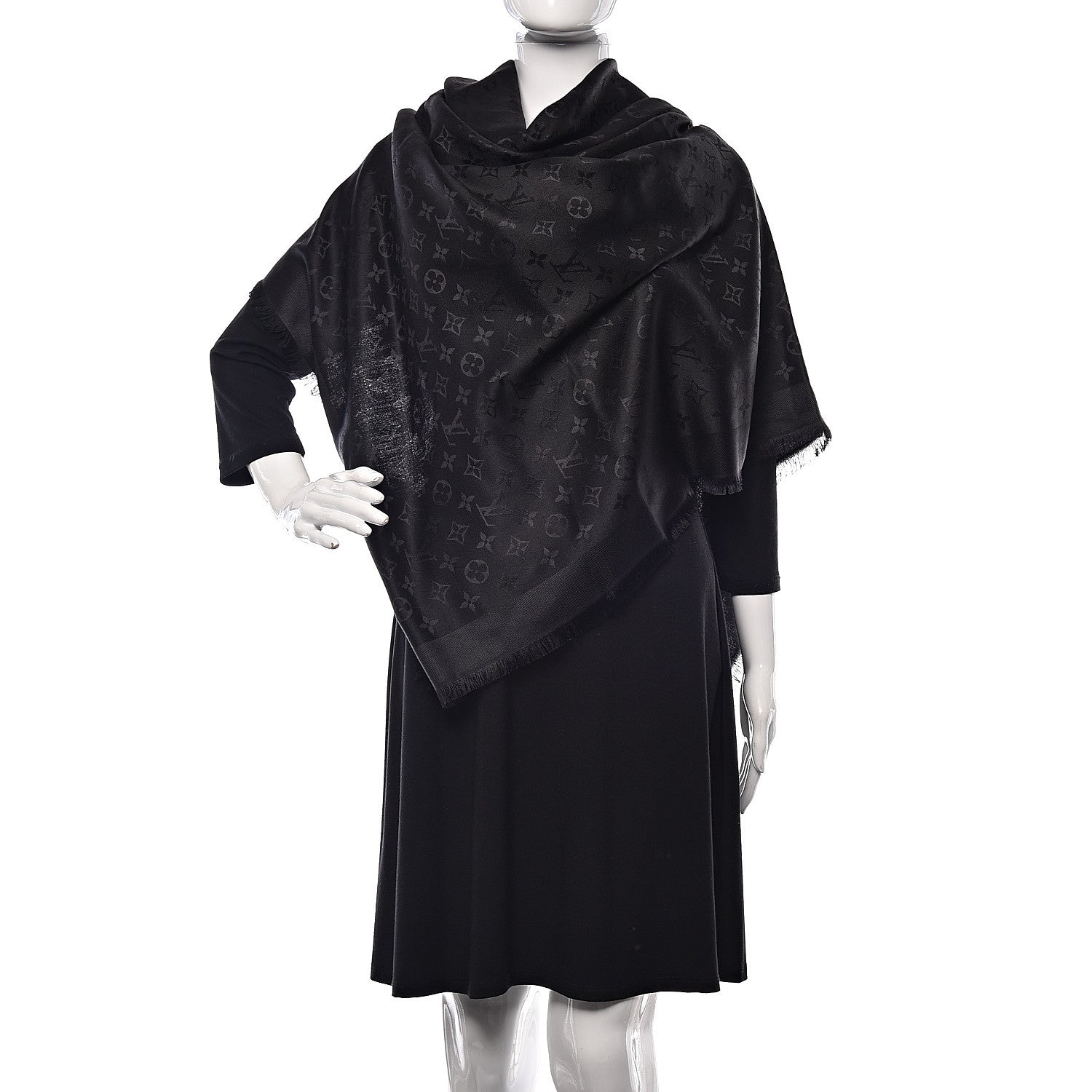Louis Vuitton Wool Silk Monogram Shawl Black 2 of 4