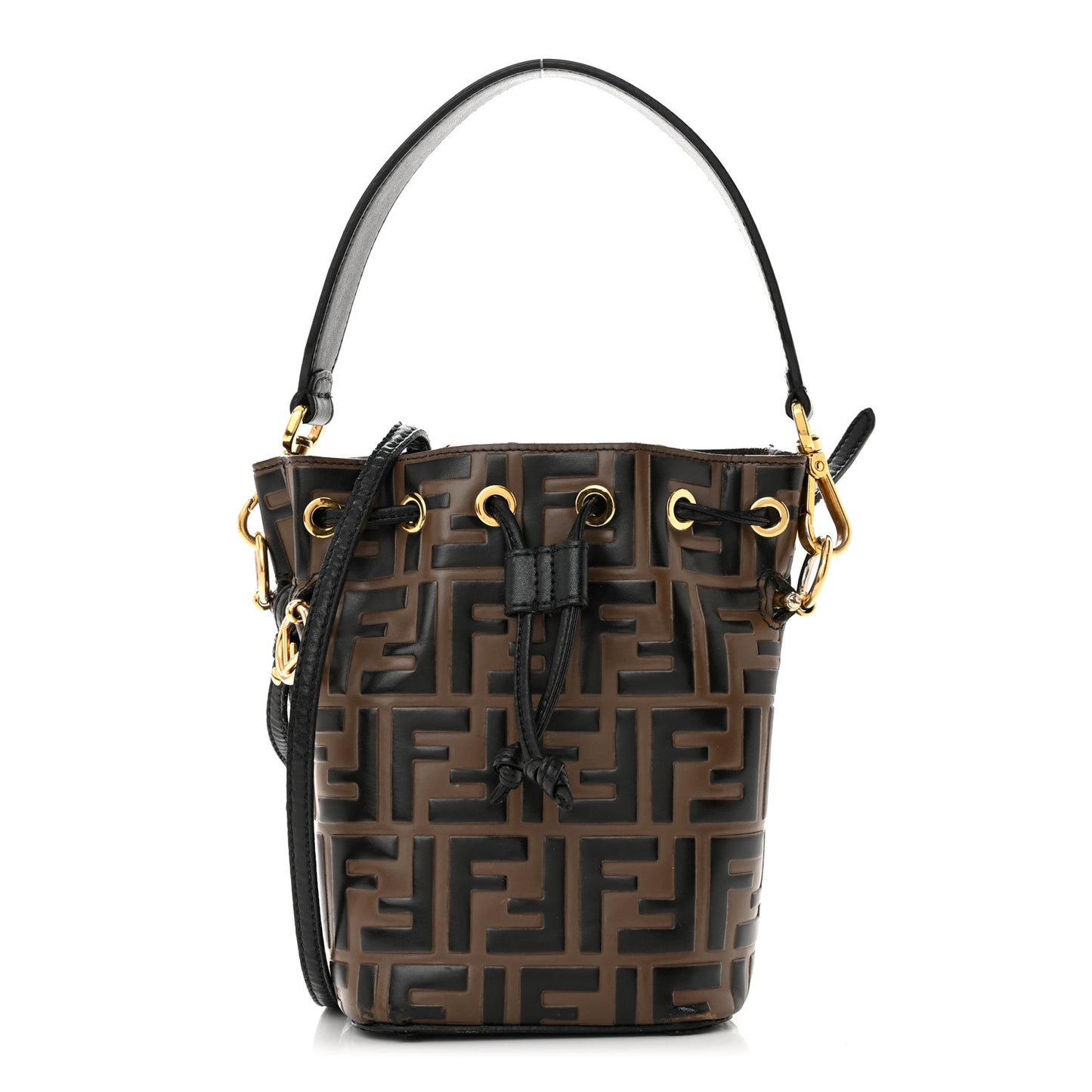 Vitello Liberty F is Fendi Bi-Color FF 1974 Embossed Mini Mon Tresor Bucket Bag Maya Black