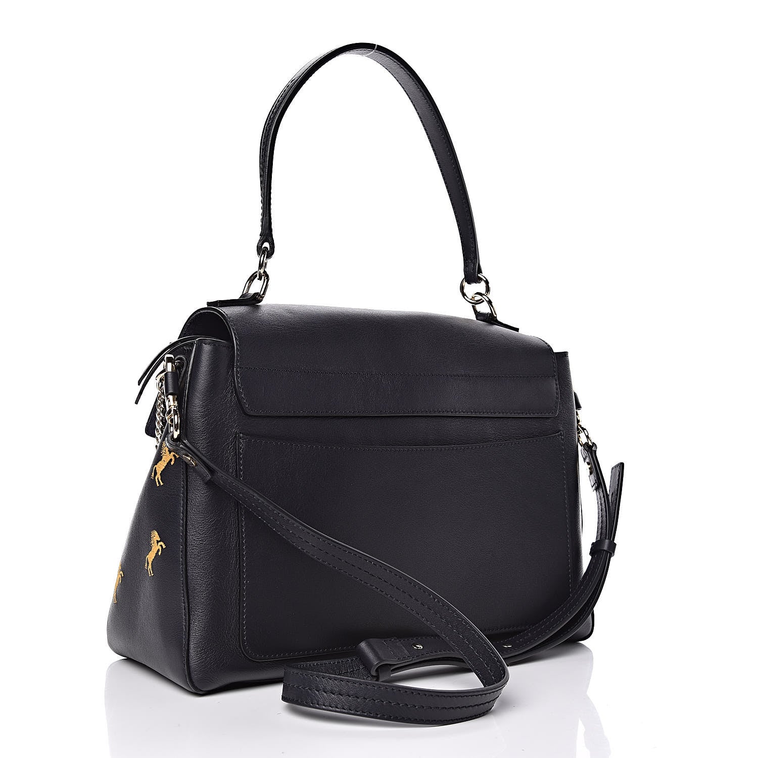 Chloe Smooth Calfskin Little Horses Embroidered Medium Faye Day Shoulder Bag Full Blue 3 of 12