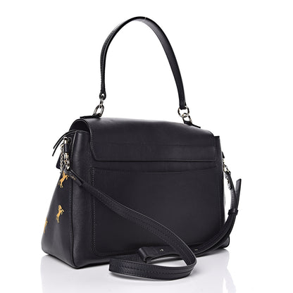 Chloe Smooth Calfskin Little Horses Embroidered Medium Faye Day Shoulder Bag Full Blue 3 of 12