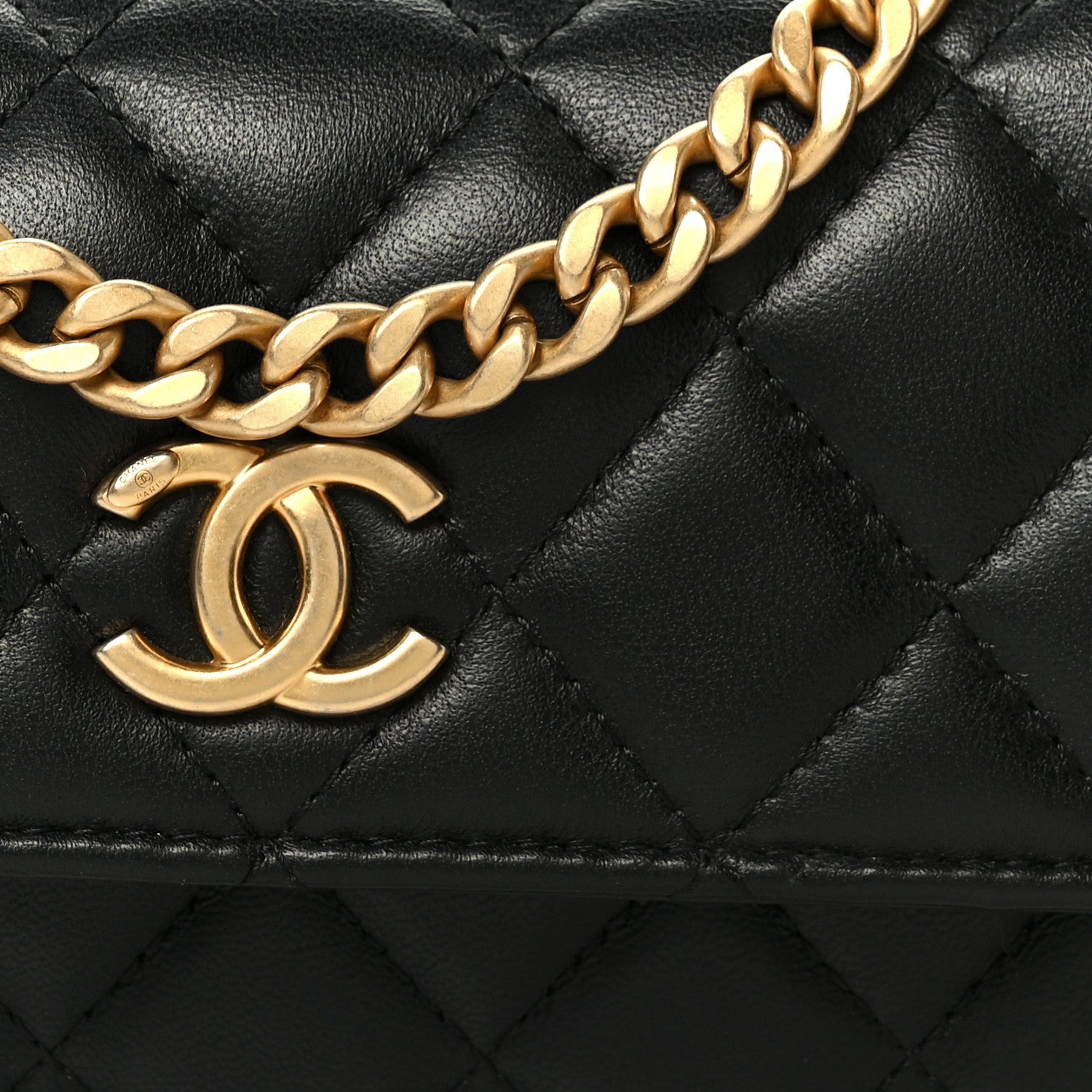 Chanel Lambskin Quilted Sweet Camellia Flap Phone Holder With Chain Black 9 of 11