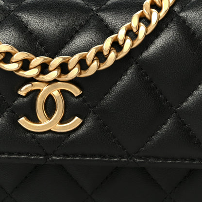 Chanel Lambskin Quilted Sweet Camellia Flap Phone Holder With Chain Black 9 of 11