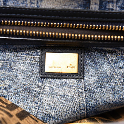 Fendi Calfskin Denim Zucca Large Peekaboo Iconic Satchel Navy 6 of 11