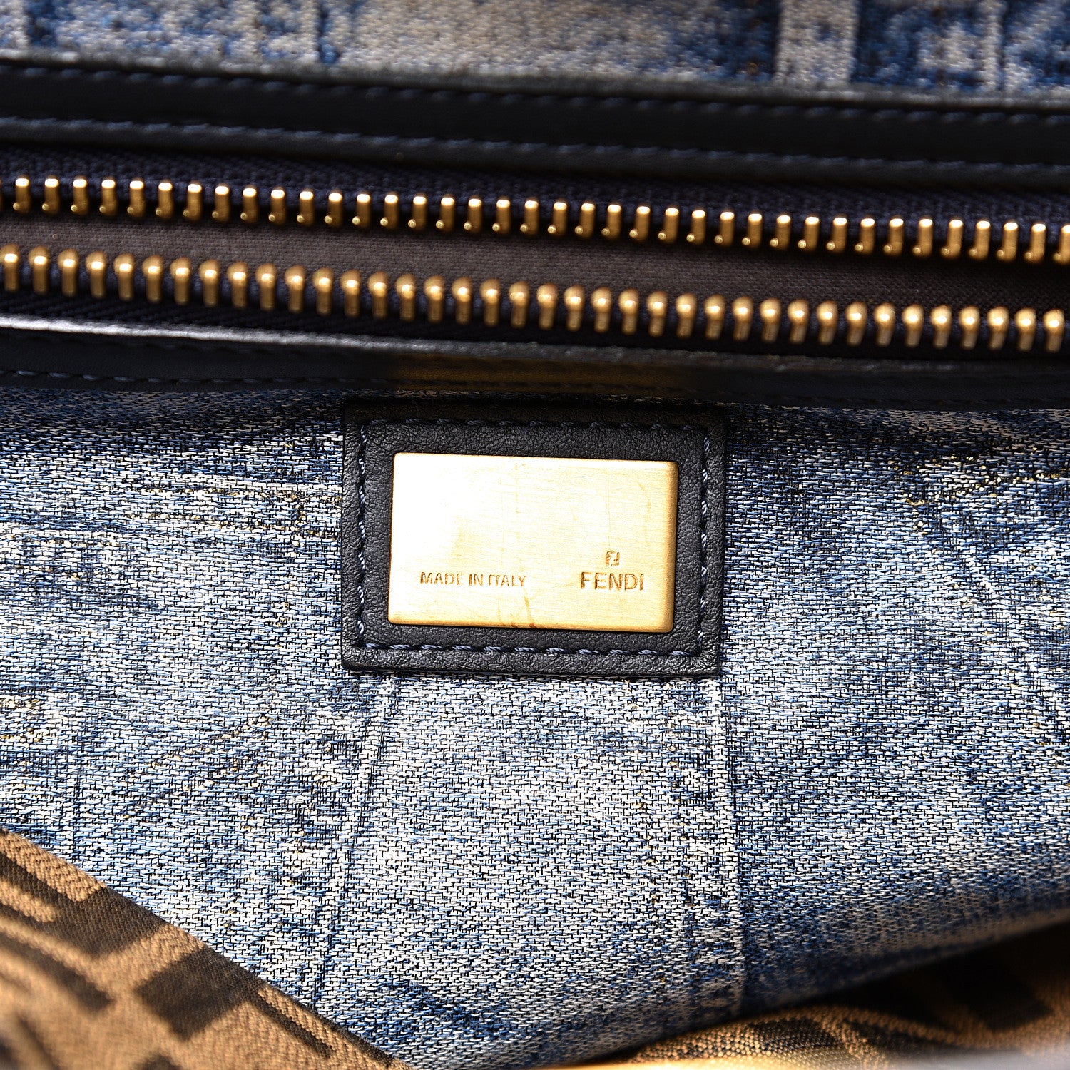 Fendi Calfskin Denim Zucca Large Peekaboo Iconic Satchel Navy 6 of 11