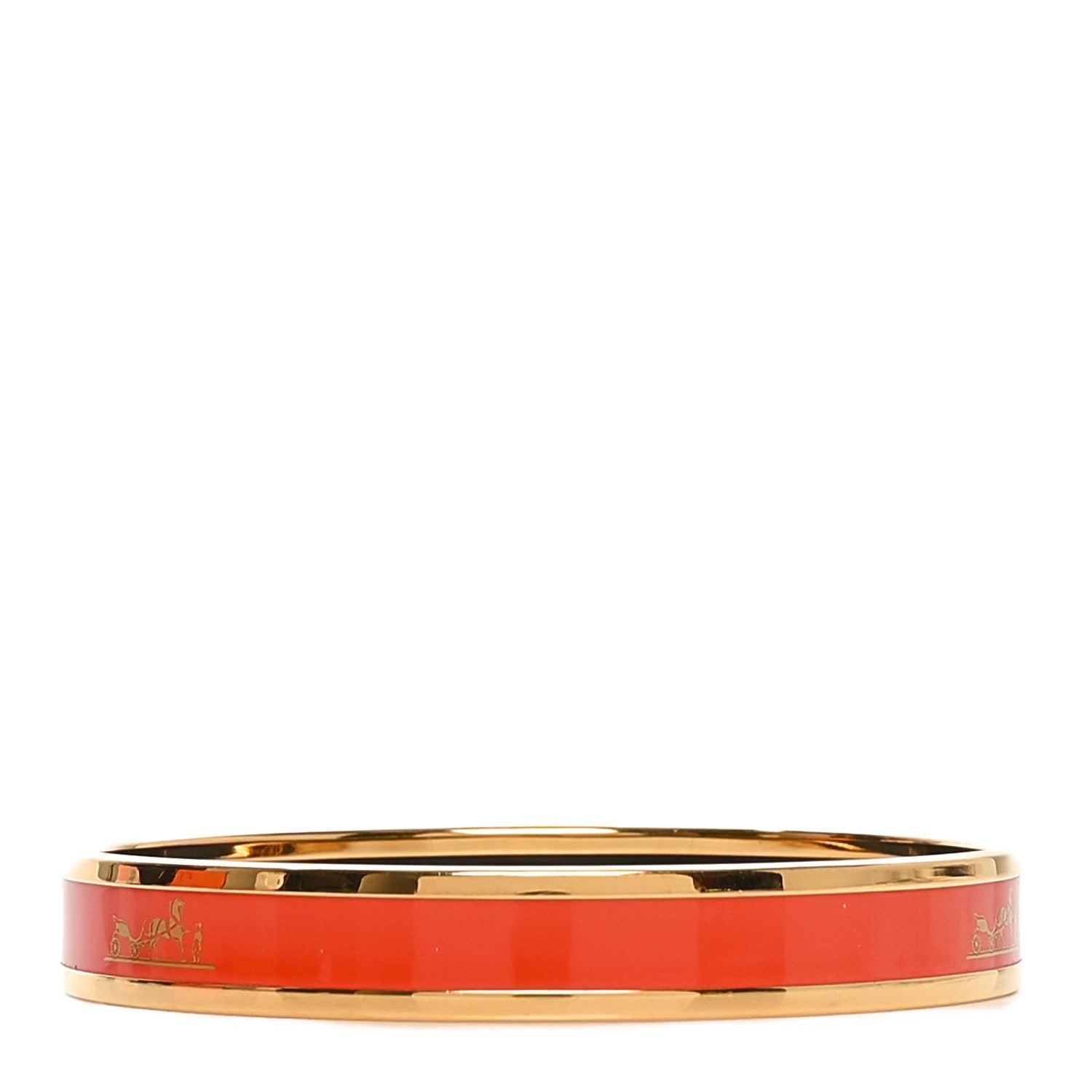 Hermes Enamel Printed Narrow Caleche Bracelet 65 Orange 3 of 6