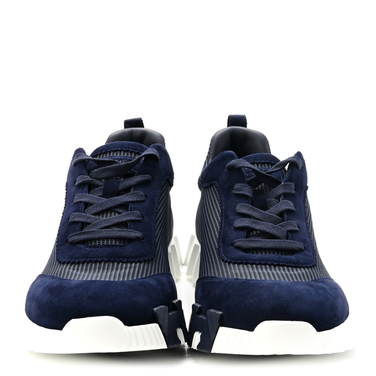 Hermes Textured Mesh Suede Goatskin Mens Bouncing Sneakers 44 Marine 3 of 9