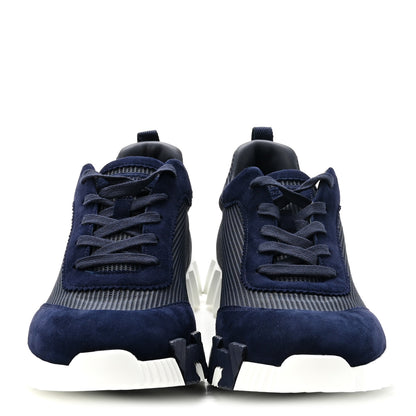Hermes Textured Mesh Suede Goatskin Mens Bouncing Sneakers 44 Marine 3 of 9