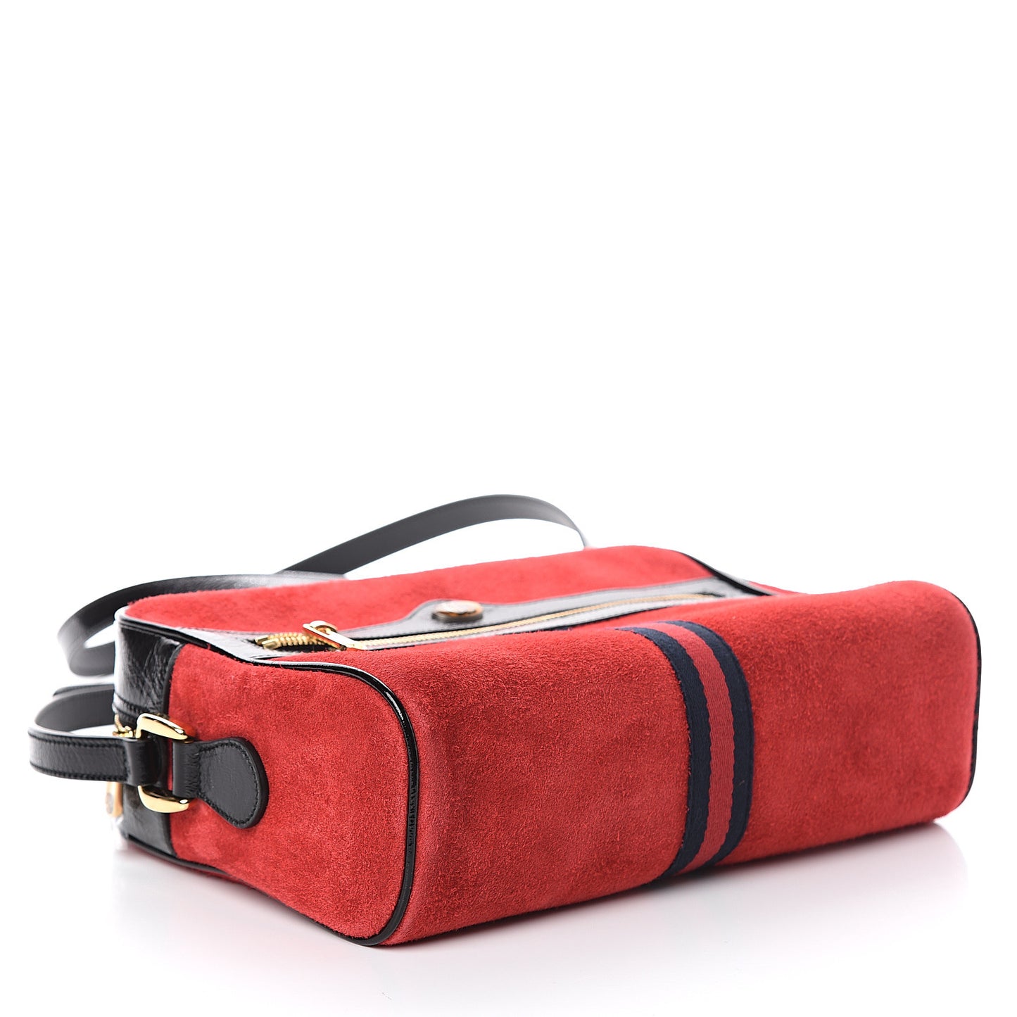 Suede Patent Web Small Ophidia Shoulder Bag Hibiscus Red Black