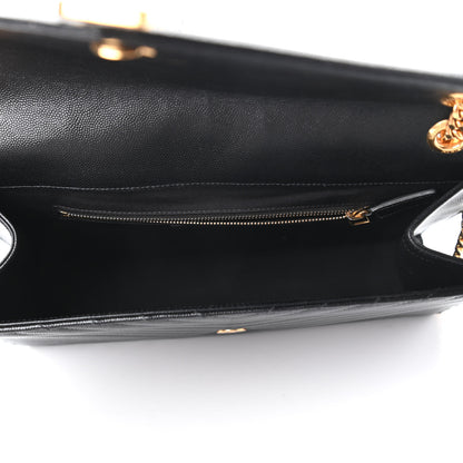 Saint Laurent Grain De Poudre Matelasse Chevron Large Monogram Satchel Black 5 of 11
