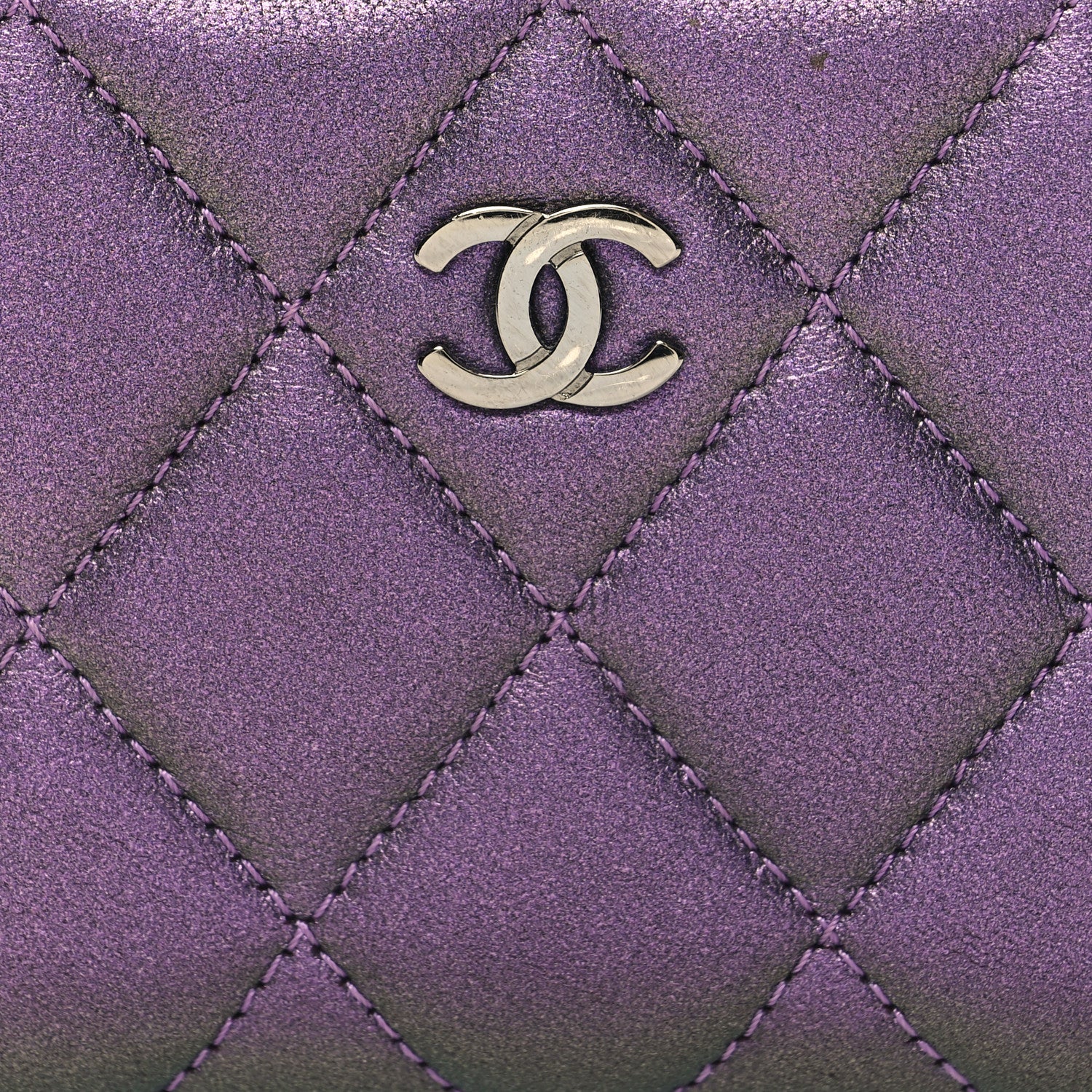 Chanel Metallic Lambskin Quilted Zip Around Coin Purse Wallet Purple 9 of 9