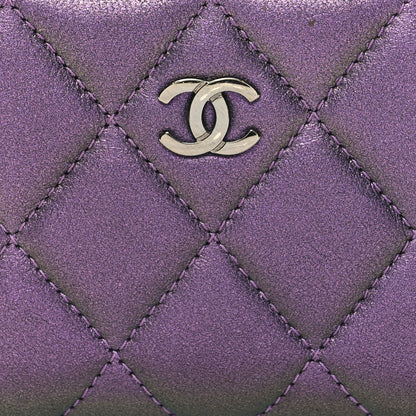 Chanel Metallic Lambskin Quilted Zip Around Coin Purse Wallet Purple 9 of 9