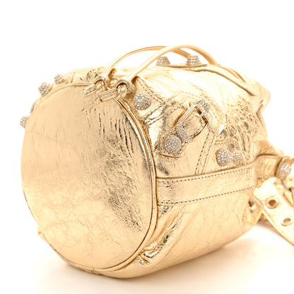 Balenciaga Metallic Agneau Arena Crystal Le Cagole Bucket Bag XS Light Gold 9 of 10