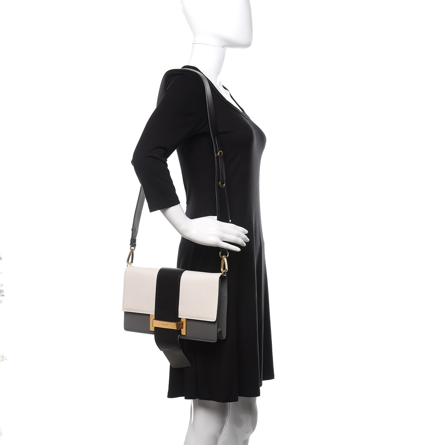 Prada City Calf Ribbon Bag Black Marmo Bianco 2 of 10