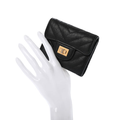Chanel Crumpled Calfskin Chevron Quilted Reissue Card Holder Black 2 of 8