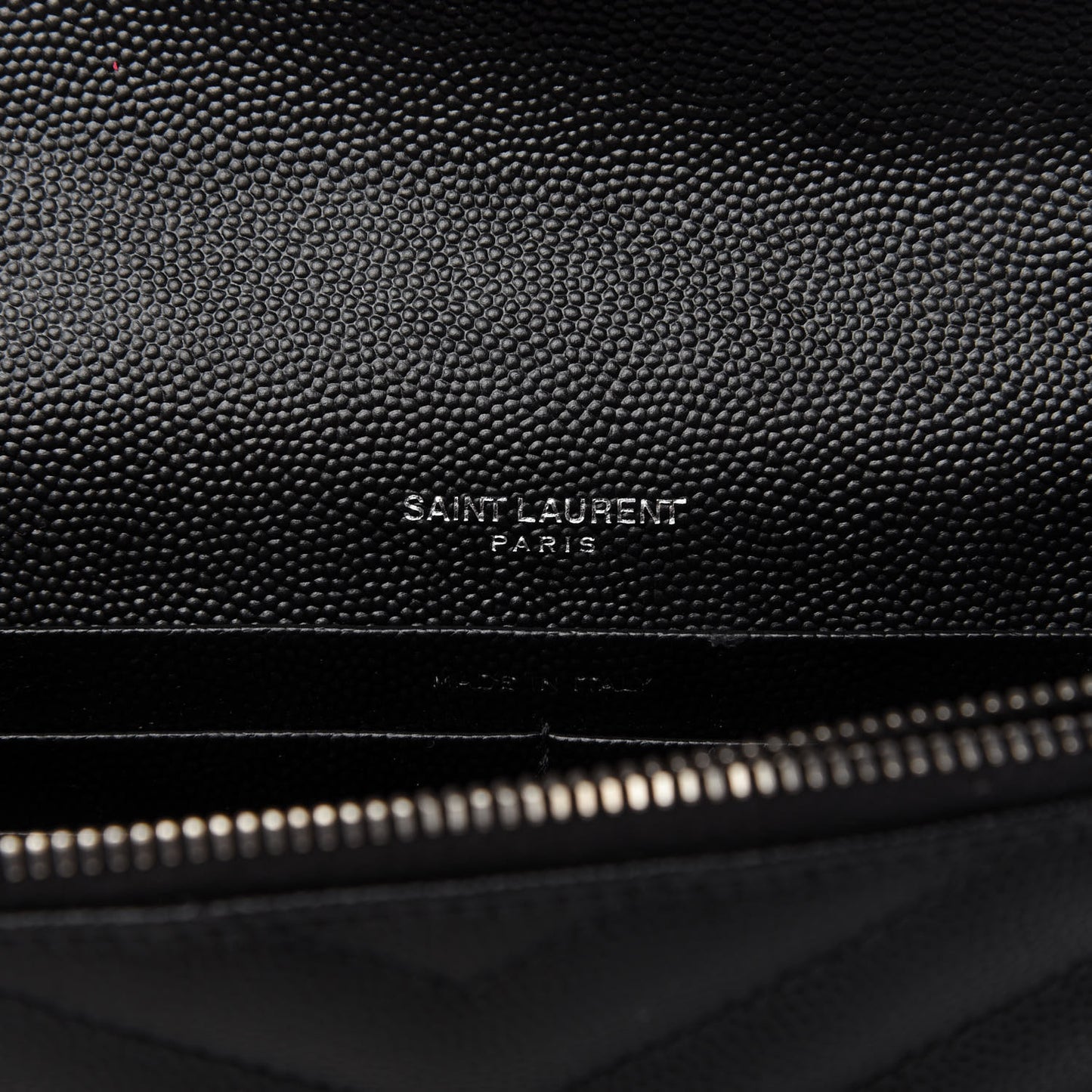 Grain De Poudre Matelasse Chevron Monogram Envelope Chain Wallet Black