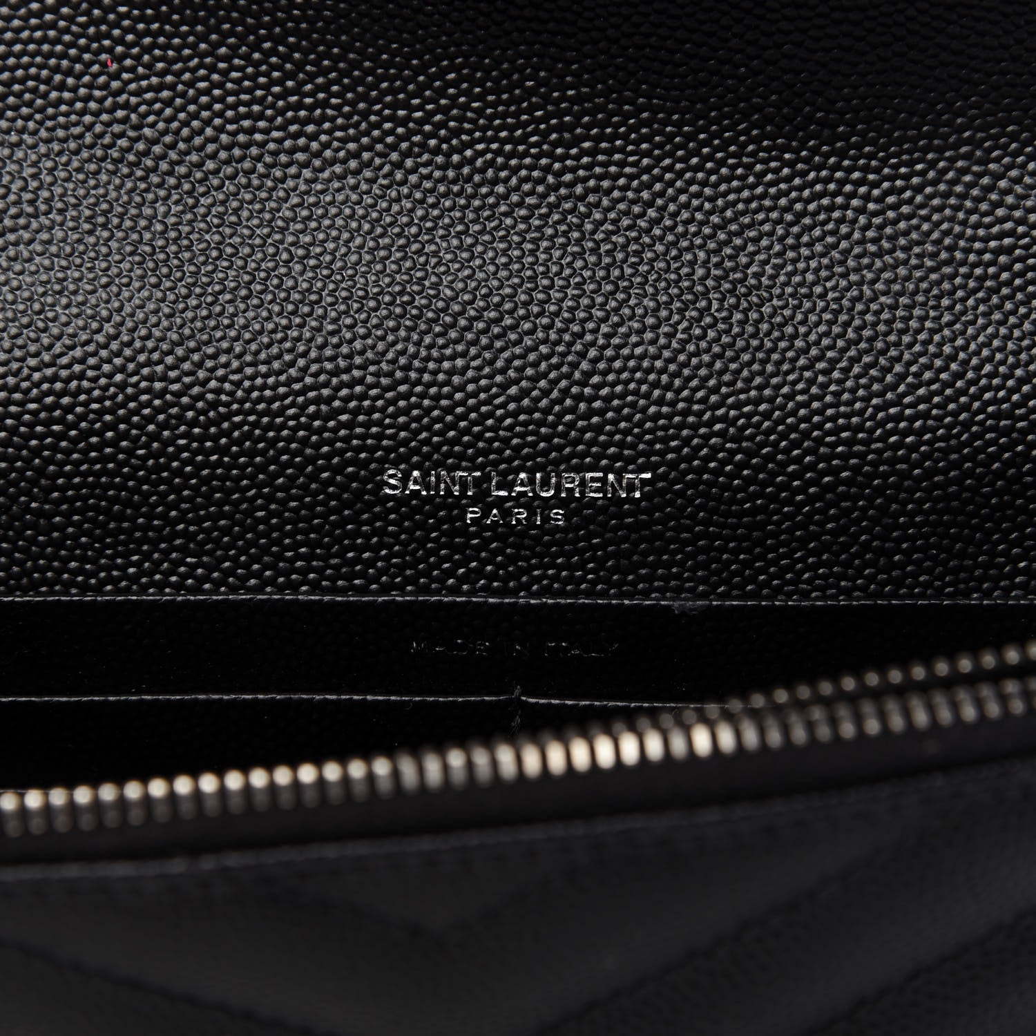 Saint Laurent Grain De Poudre Matelasse Chevron Monogram Envelope Chain Wallet Black 8 of 10