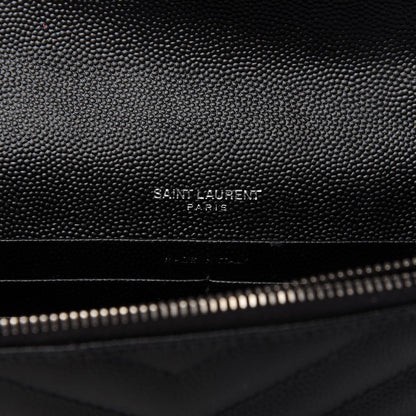 Saint Laurent Grain De Poudre Matelasse Chevron Monogram Envelope Chain Wallet Black 8 of 10