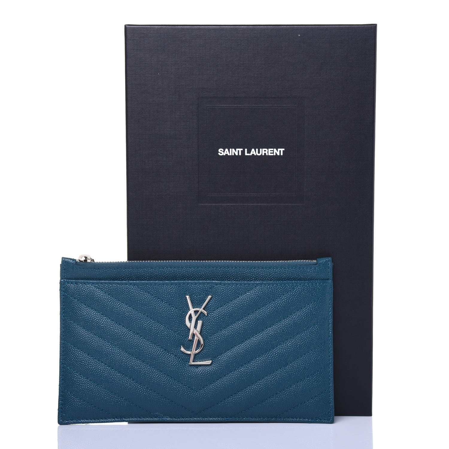 Saint Laurent Grain De Poudre Matelasse Chevron Monogram Bill Pouch Peacock Green 11 of 11
