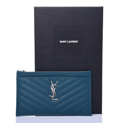 Saint Laurent Grain De Poudre Matelasse Chevron Monogram Bill Pouch Peacock Green 11 of 11