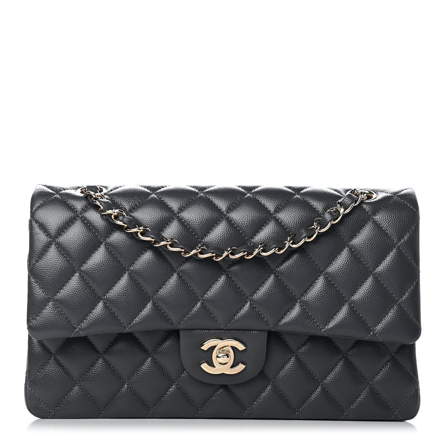 Caviar Quilted Medium Double Flap Dark Grey
