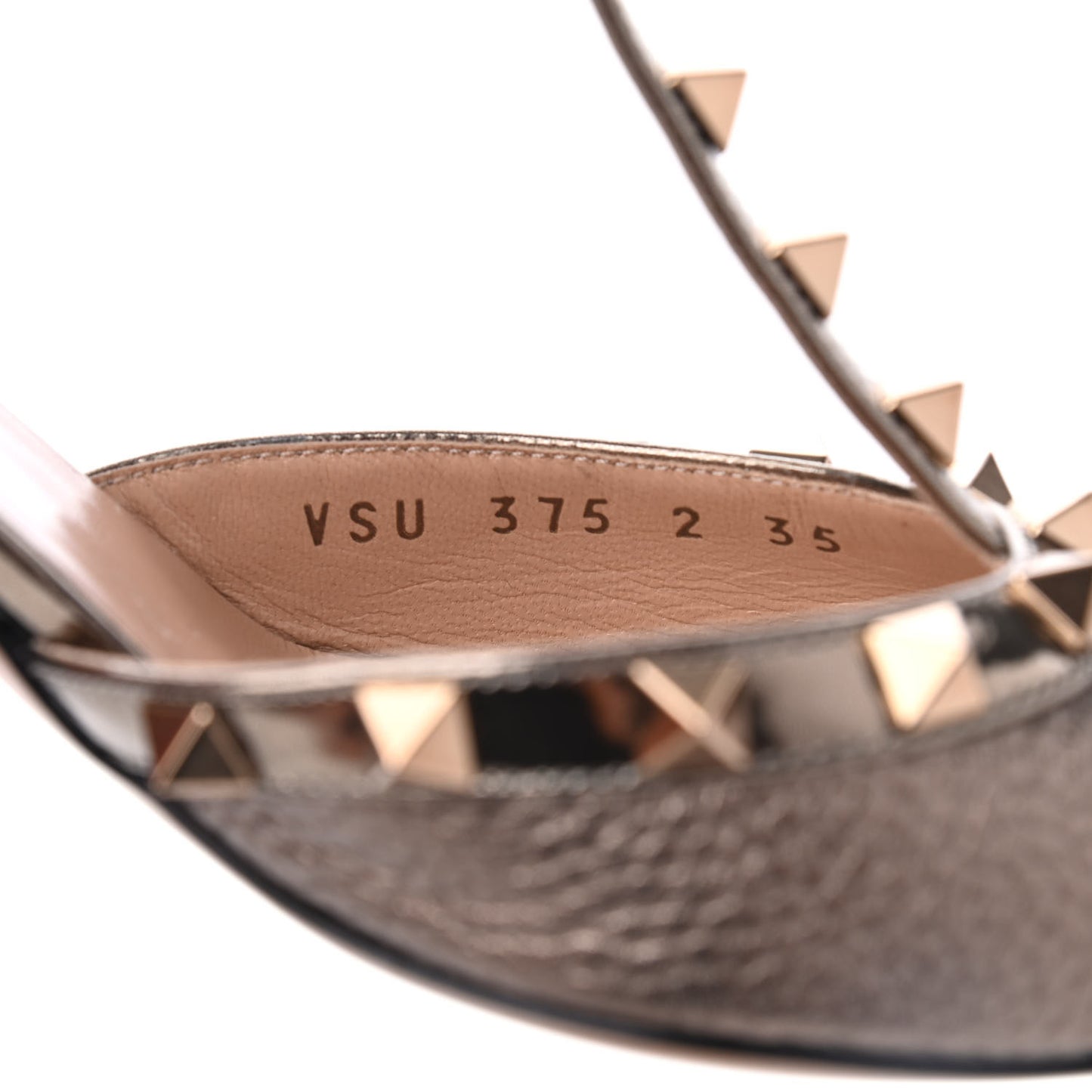 Metallic Pebbled Calfskin Patent Rockstud Ankle Strap 65mm Pumps 35 Sasso