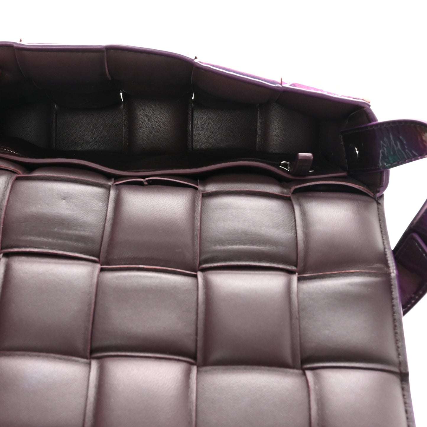 Glossy Nail Polish Nappa Maxi Intreccio Padded Cassette Crossbody Bag Holographic