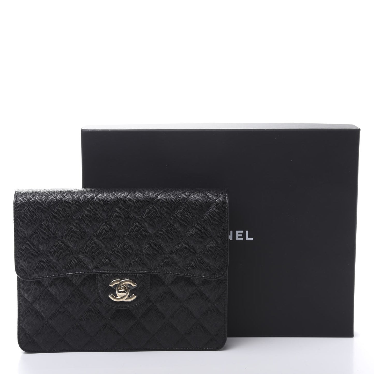 Caviar Quilted Square Flap Clutch Black