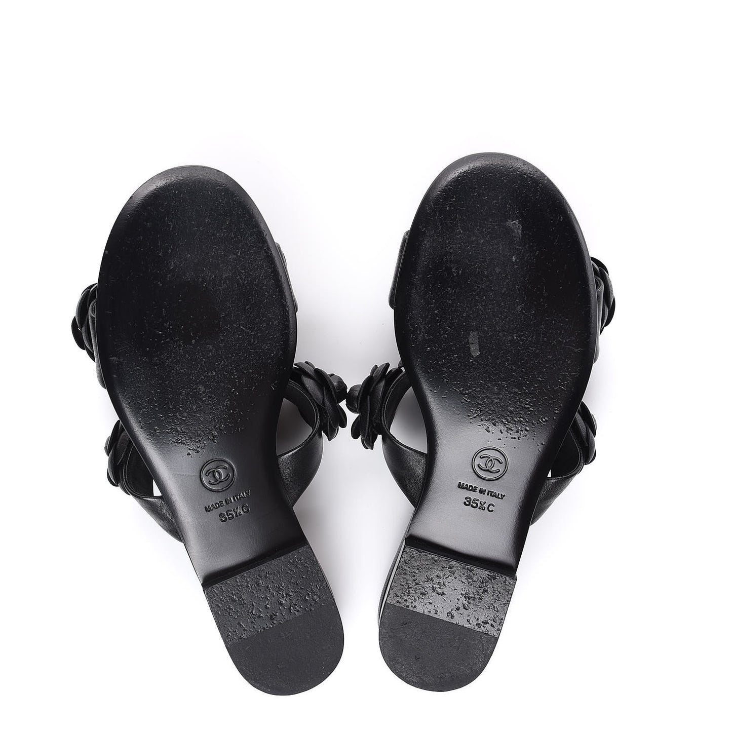 Lambskin Camellia Sandals 35.5 Black