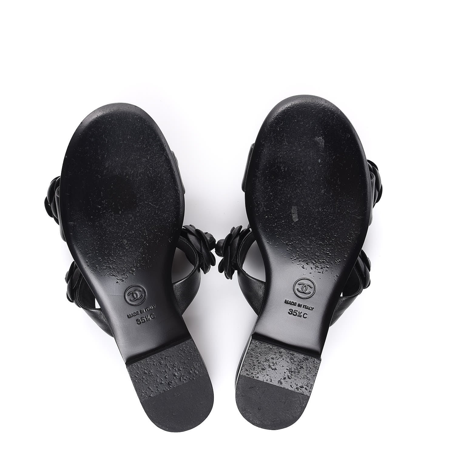 Chanel Lambskin Camellia Sandals 35.5 Black 5 of 11