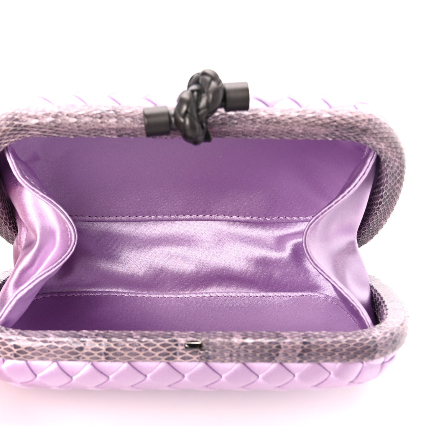 Satin Intreccio Impero Ayers Knot Clutch Lilac