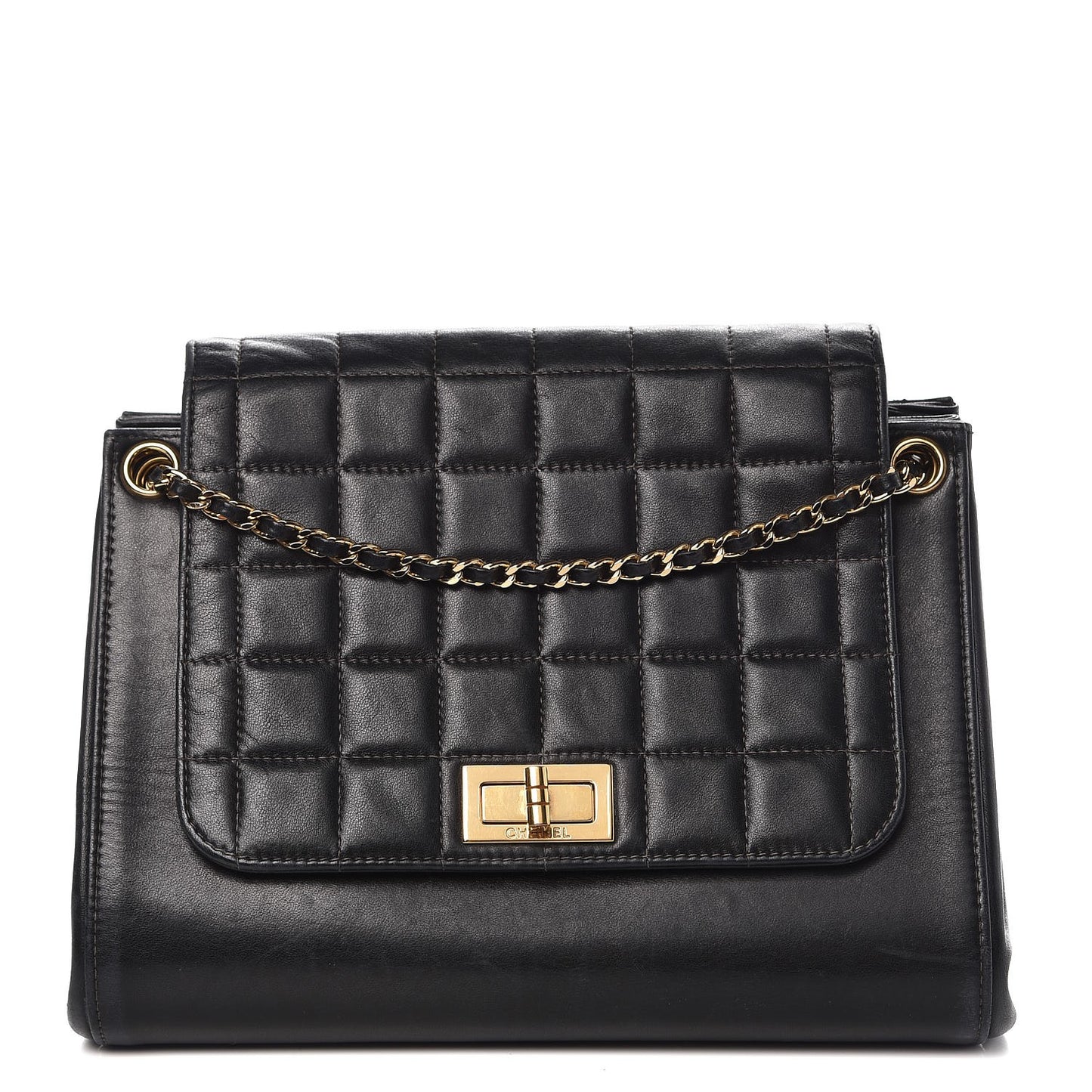 Lambskin Chocolate Bar Accordion Flap Black