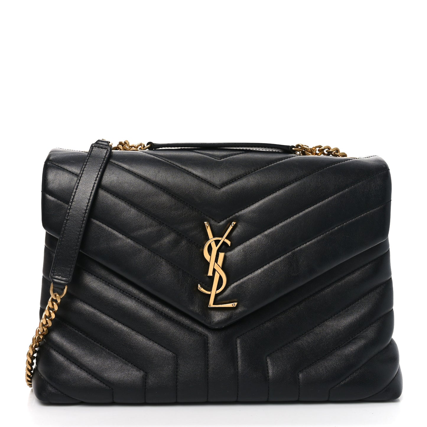 Calfskin Y Quilted Monogram Medium Loulou Chain Satchel Black