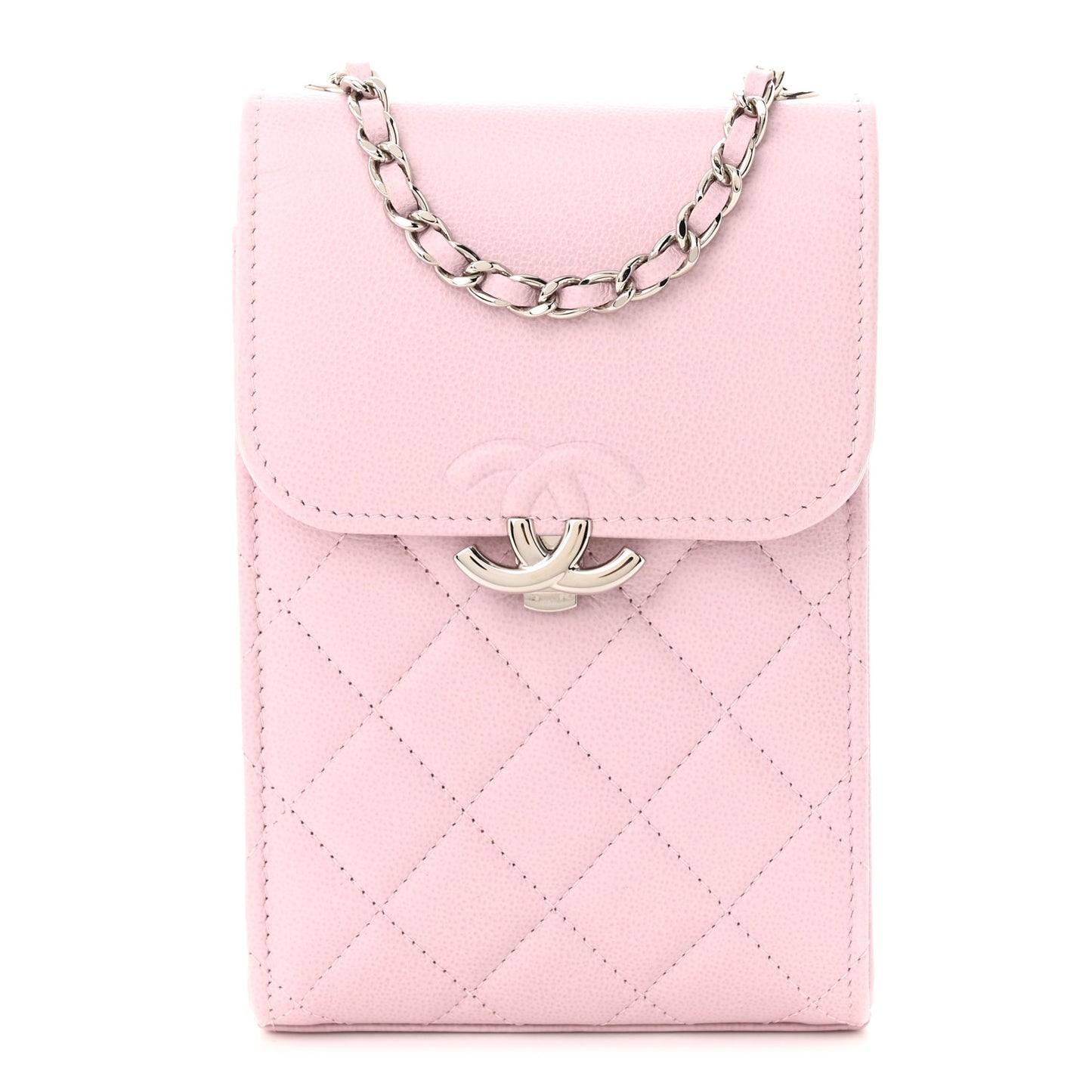 Grained Calfskin Quilted CC Box Clutch With Chain Rose