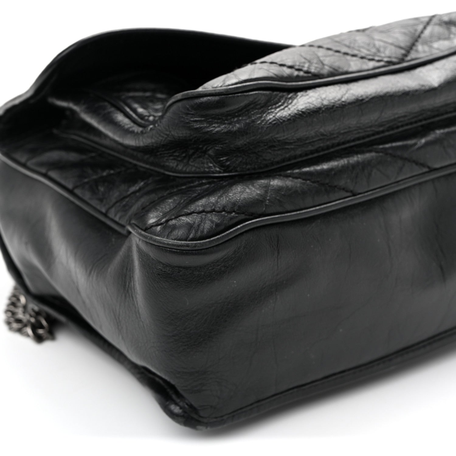 Saint Laurent Crinkled Calfskin Matelasse Monogram Large Niki Chain Satchel Black 10 of 11