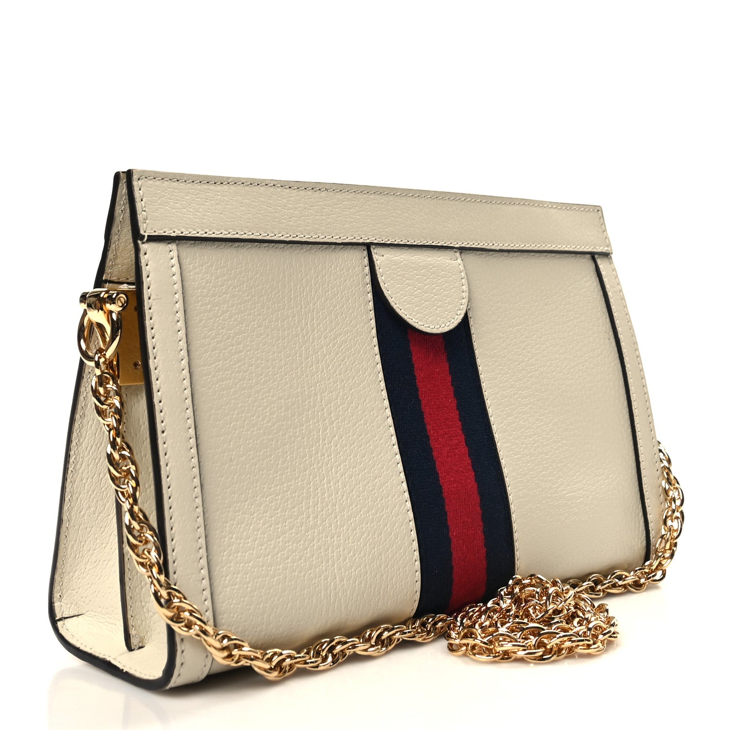 Textured Calfskin Web Small Ophidia Chain Shoulder Bag Mystic White