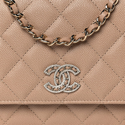 Chanel Caviar Quilted Crystal CC Wallet On Chain WOC Beige 8 of 12