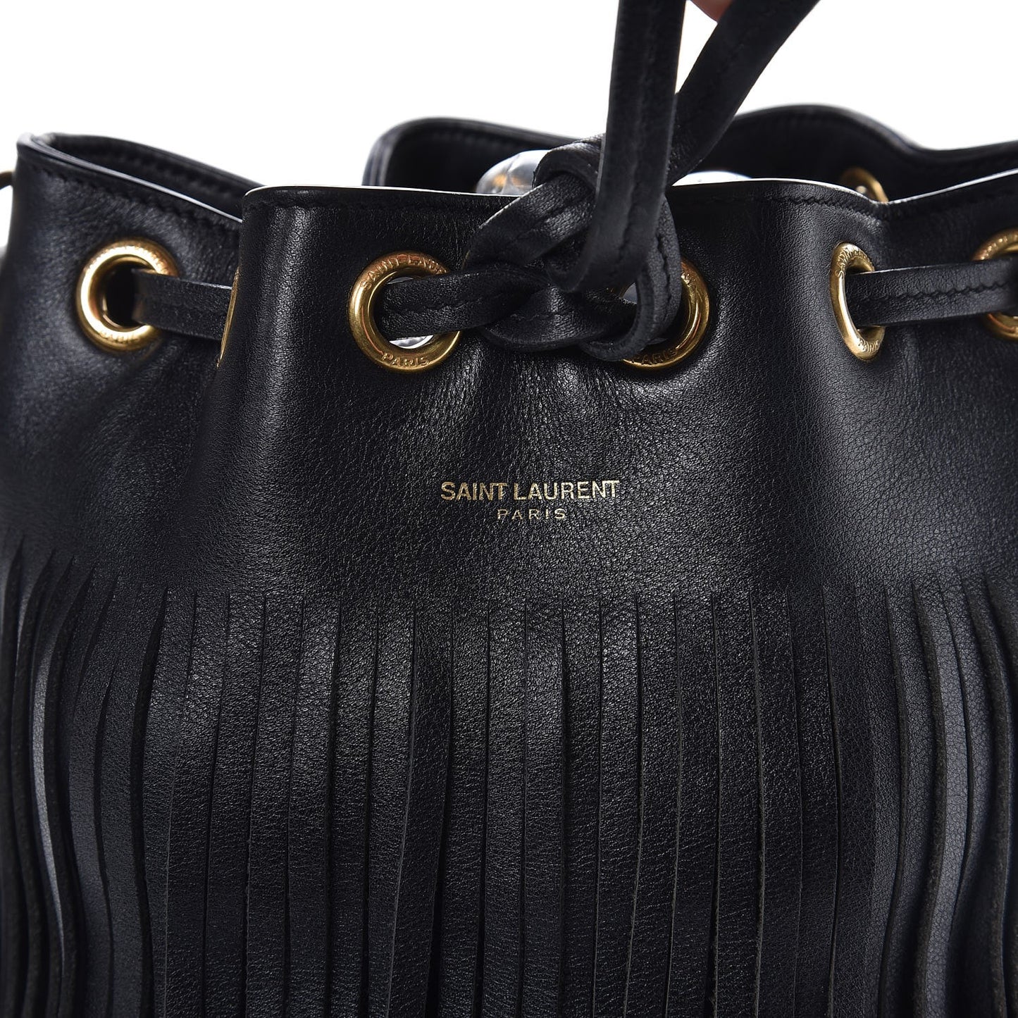 Calfskin Small Emmanuelle Fringe Bucket Bag Black