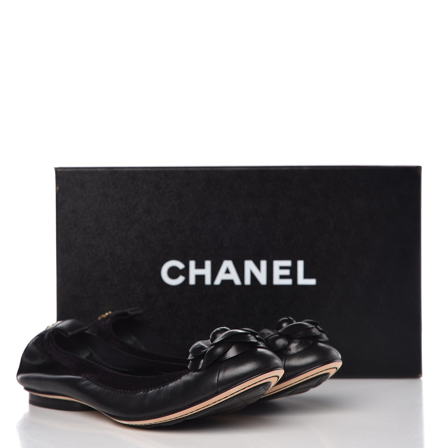 Chanel Lambskin Elastic Camellia Ballerina Flats 36.5 Black 10 of 10
