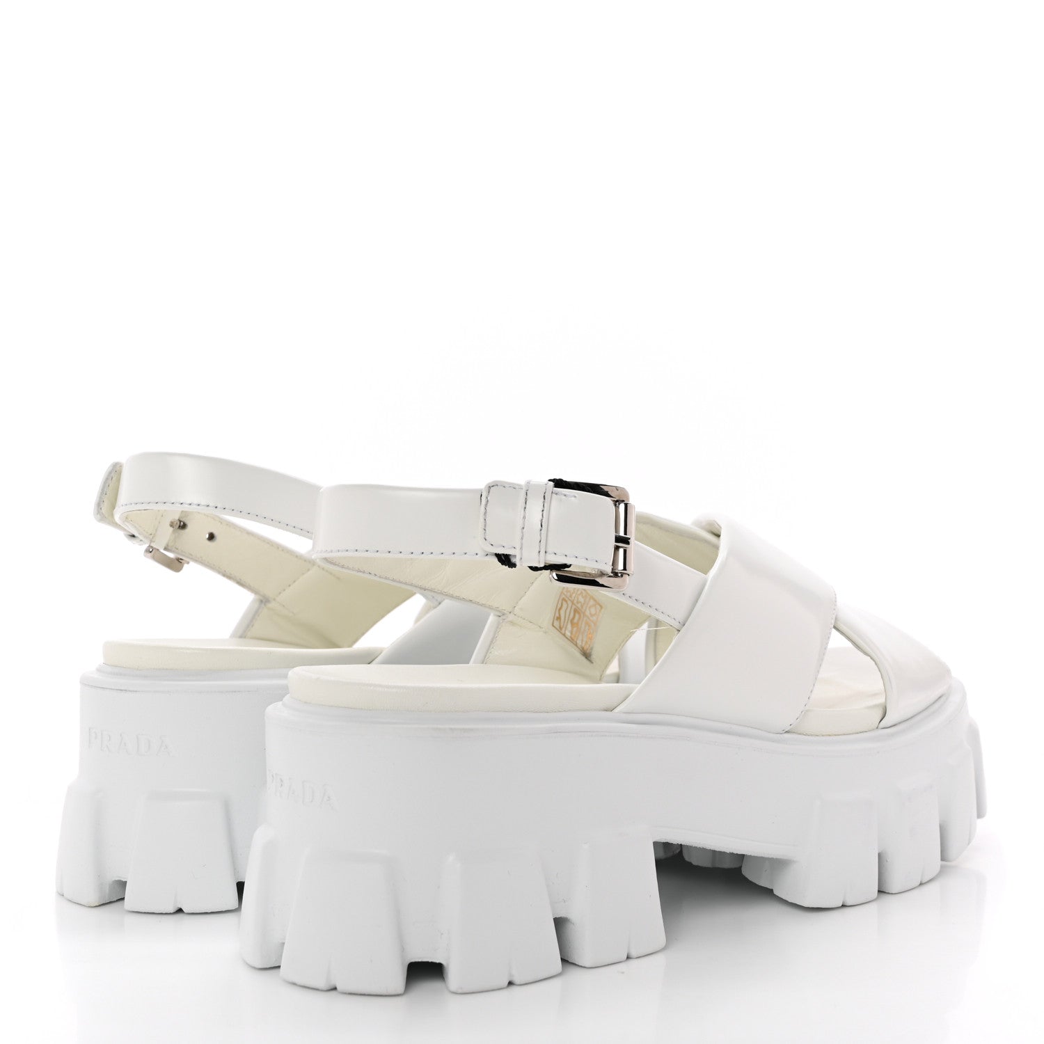 Prada Spazzolato Metal Triangle Logo Padded Monolith 55mm Slingback Sandals 38.5 White 4 of 12