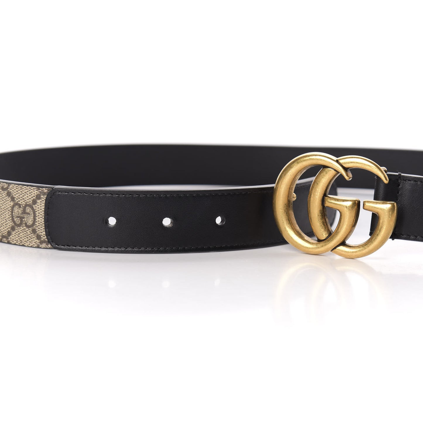 GG Supreme Monogram Matte Plutone Calfskin Double G 30mm Belt 90 36 Beige Ebony Black