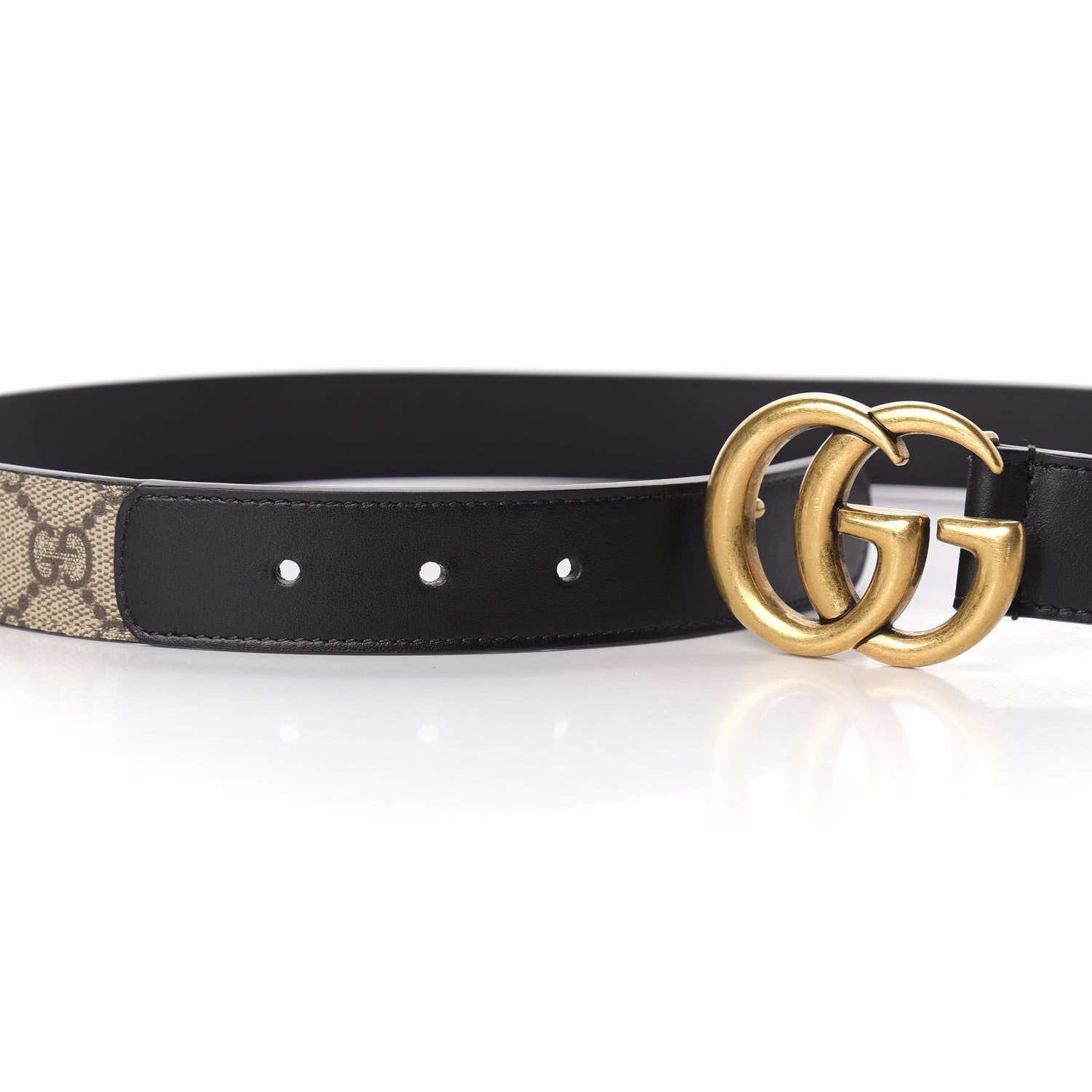 Gucci GG Supreme Monogram Matte Plutone Calfskin Double G 30mm Belt 90 36 Beige Ebony Black 4 of 4