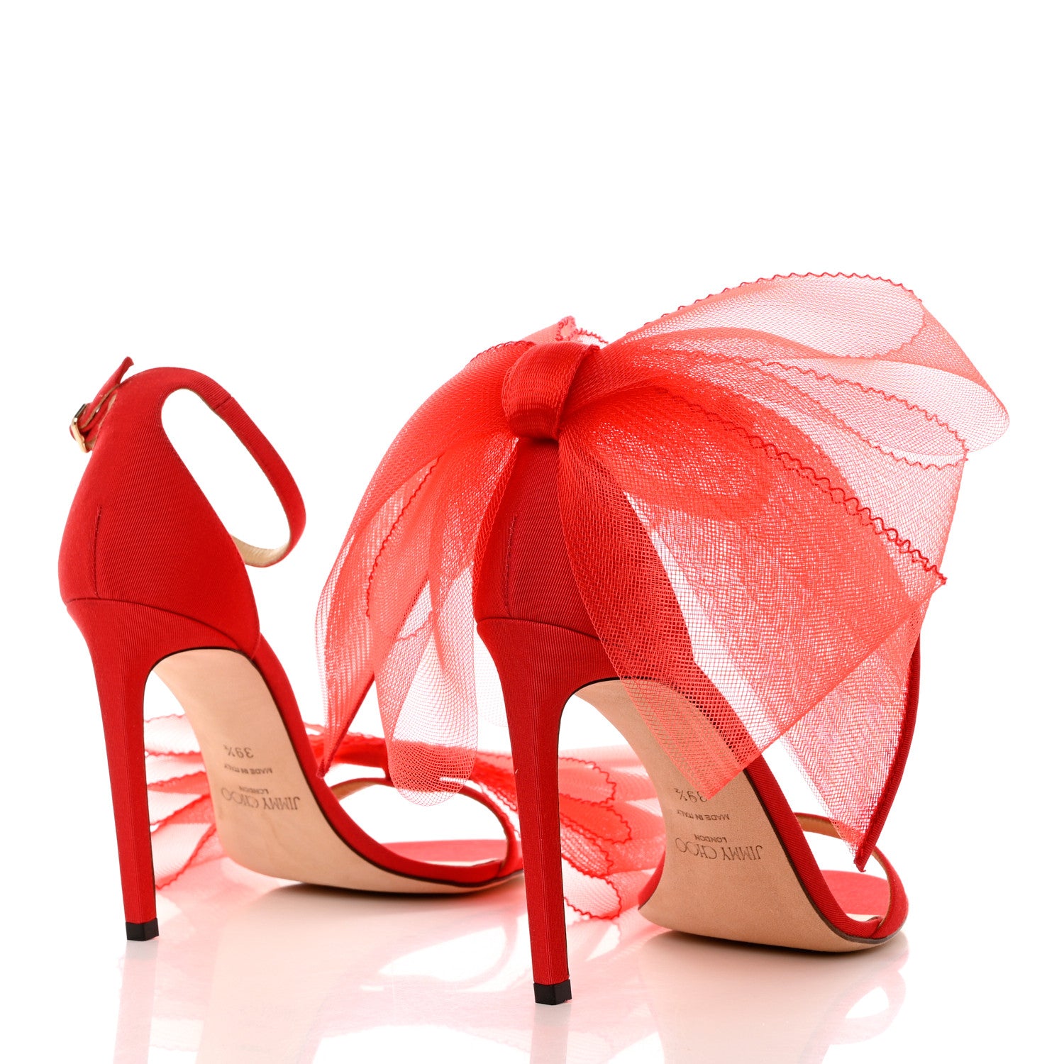 Jimmy Choo Grosgrain Aveline Bow 100 Sandals 39.5 Red 3 of 10