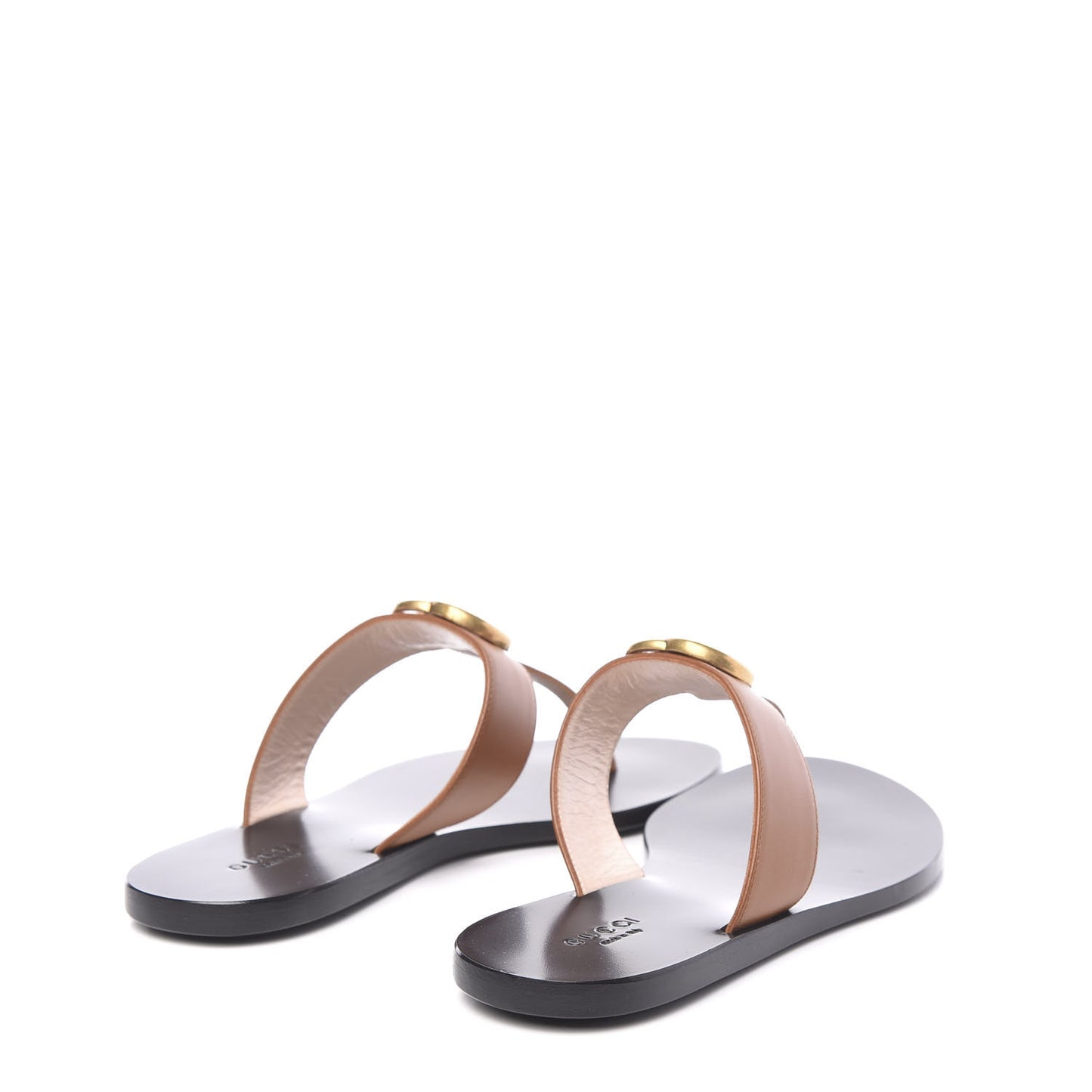 Calfskin GG Marmont Thong Sandals 35.5 Cognac