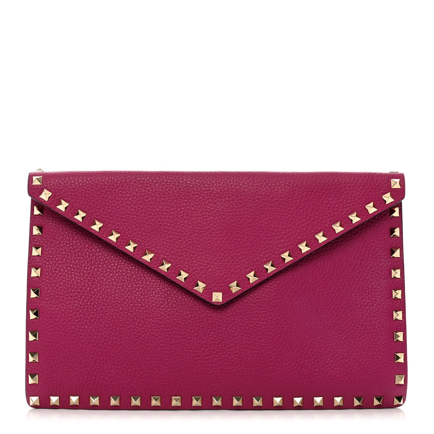 Valentino Garavani Pebbled Calfskin Large Rockstud Envelope Clutch Rose Violet 1 of 6