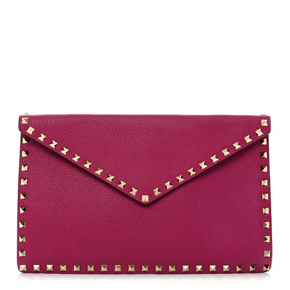 Valentino Garavani Pebbled Calfskin Large Rockstud Envelope Clutch Rose Violet 1 of 6