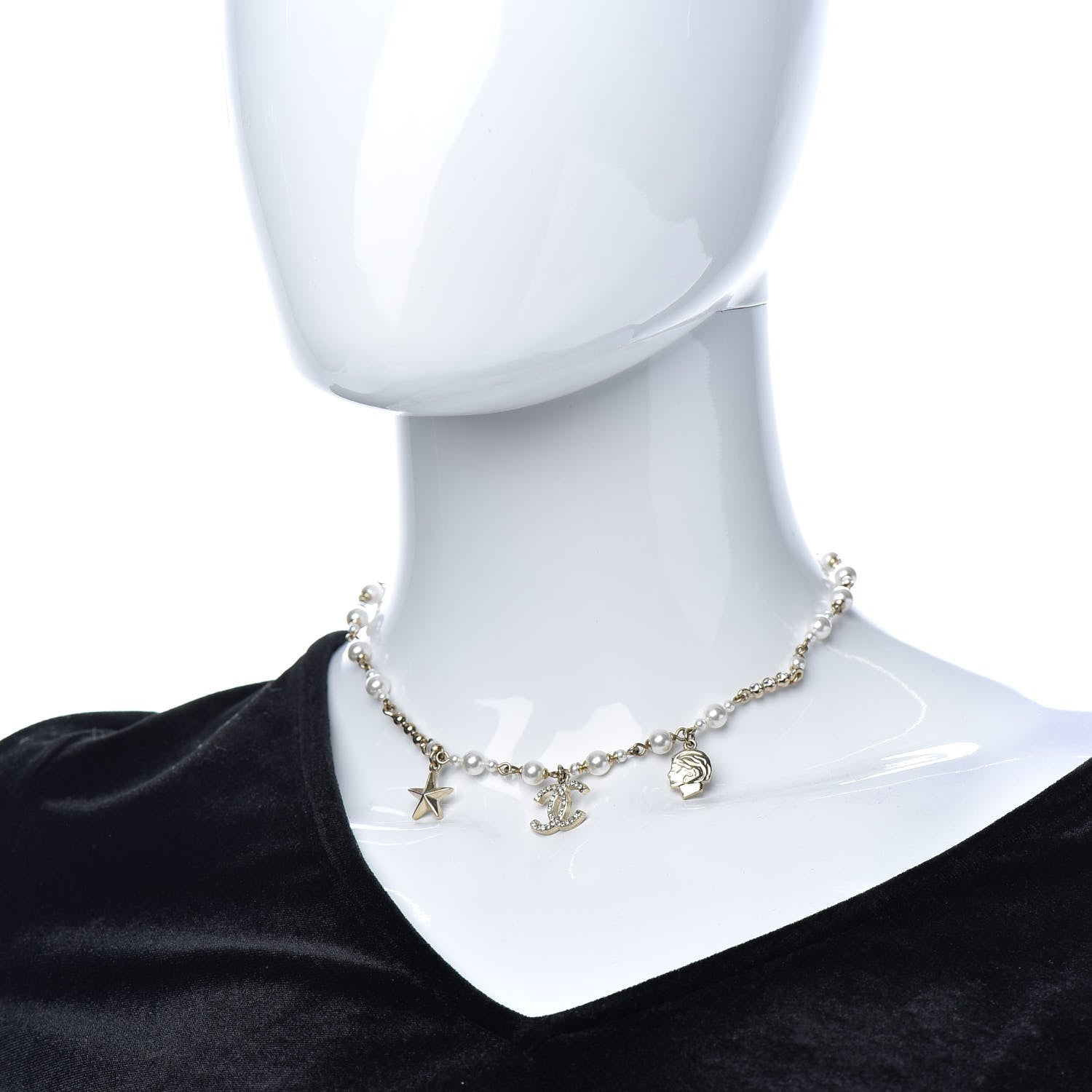 Chanel Pearl Crystal CC Star Short Necklace Gold 2 of 6