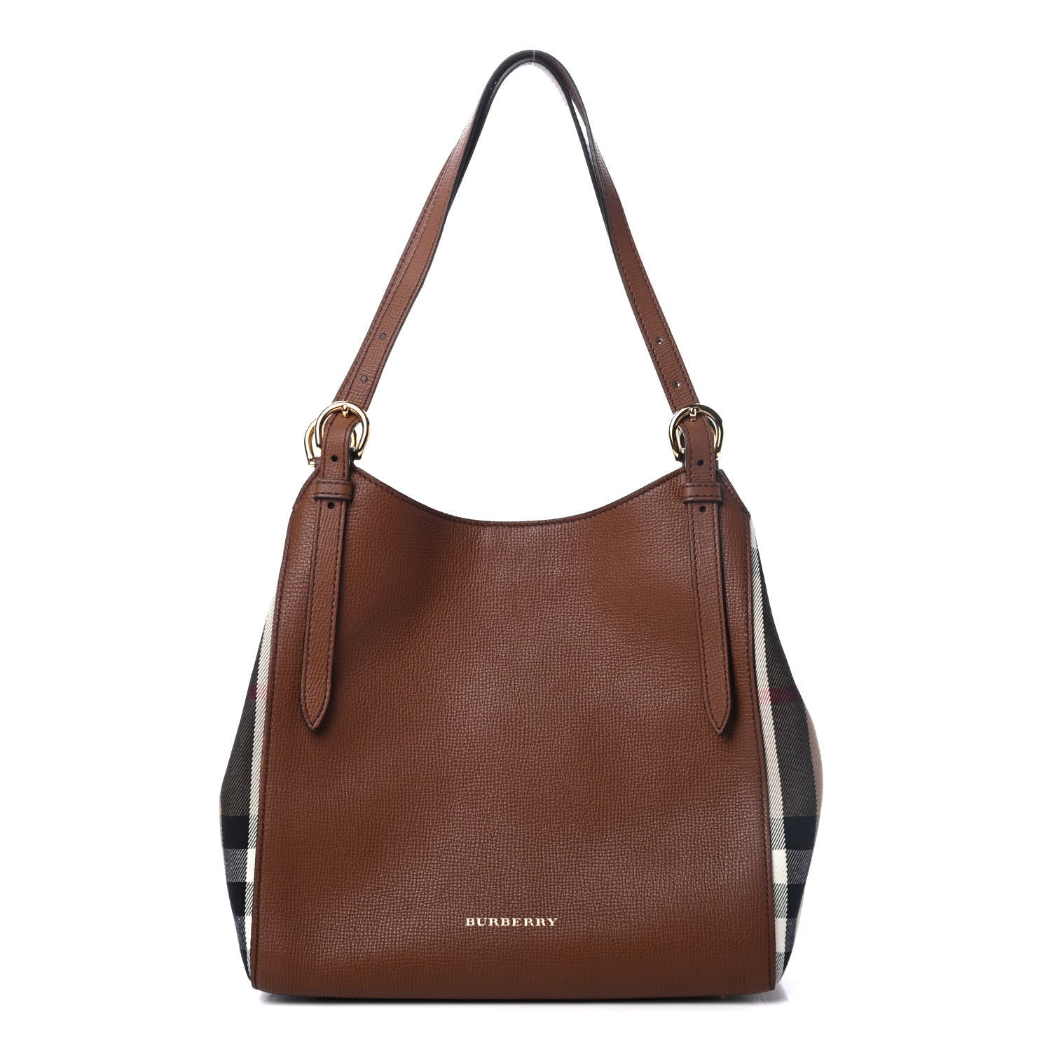 Burberry Grainy Calfskin House Check Small Canterbury Tote Tan 1 of 4
