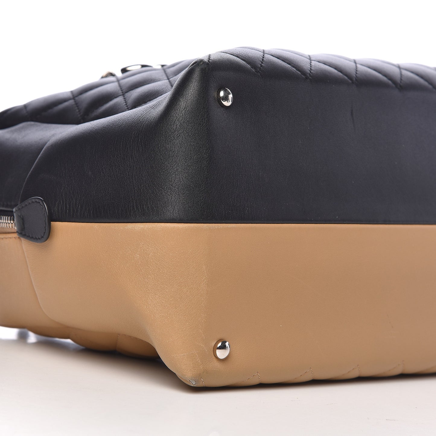 Calfskin Quilted Feather Weight Bowling Bag Black Beige