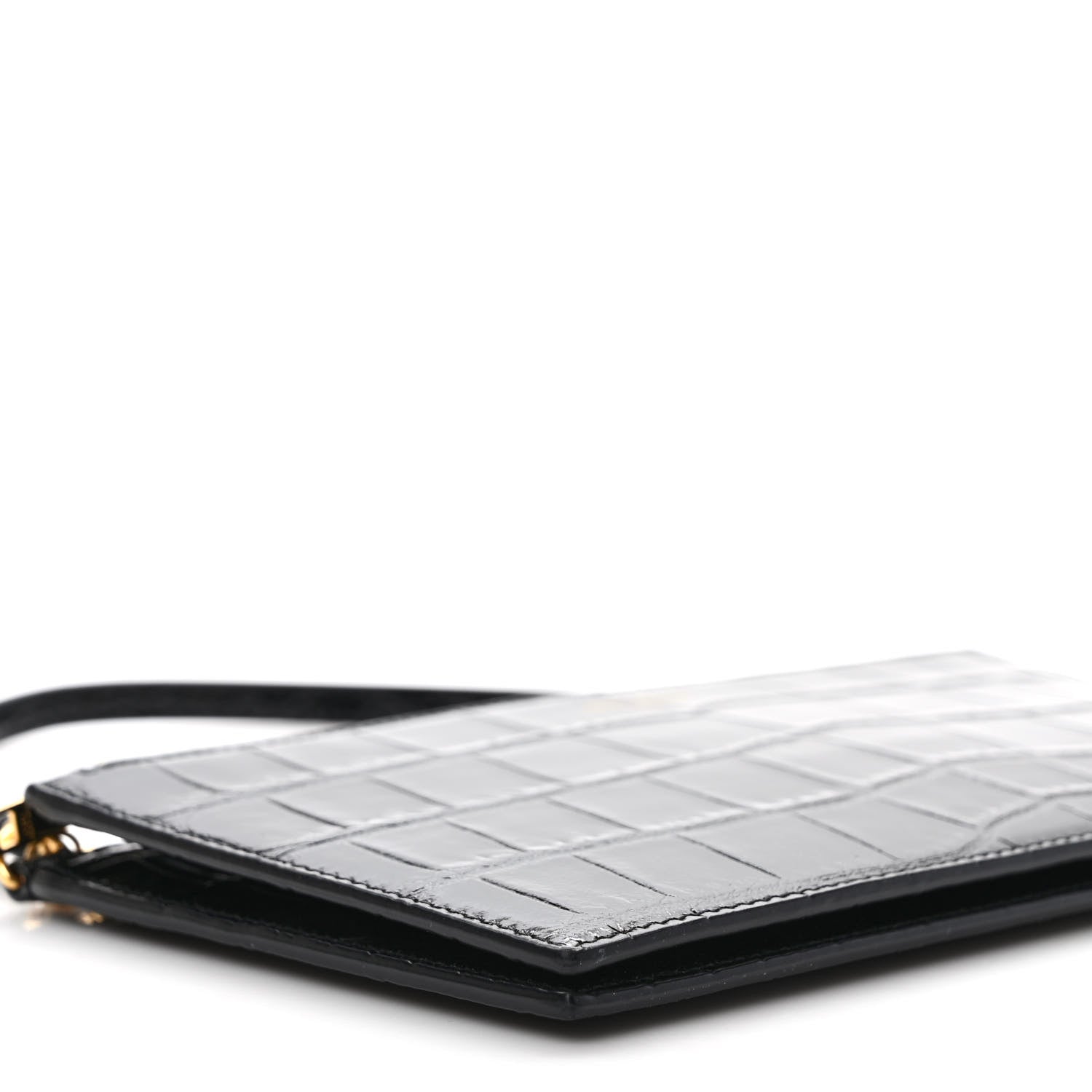 Saint Laurent Calfskin Crocodile Embossed Double Pouch On Chain Black 7 of 9